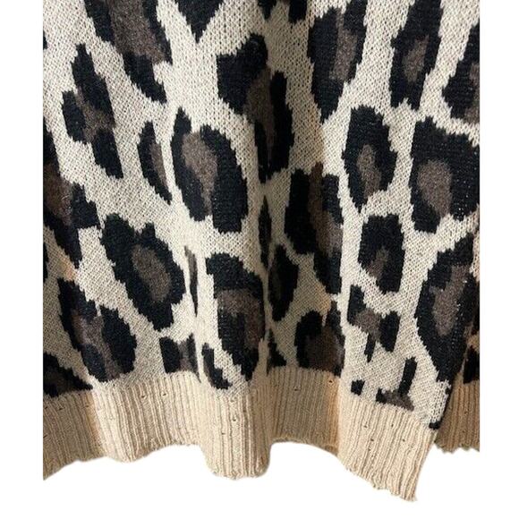AQUA Cat Animal Print 100% Cashmere Distressed Soft Sweater Leopard Women MEDIUM - Picture 5 of 8